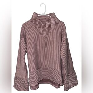 🔥NWT Tahari Sport Ribbed Cowl Neck Bell Sleeve Top Mauve Large $88